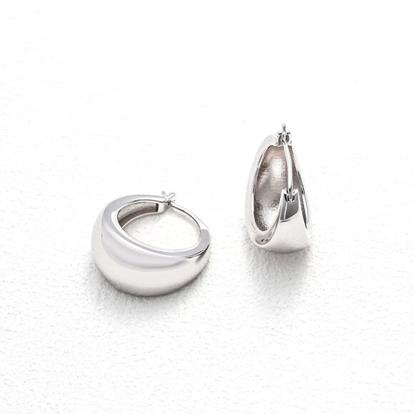 ✨ Artisan Original Design Minimalist Wide Dome Huggie Hoops | Sterling Silver - Picture 4 of 9